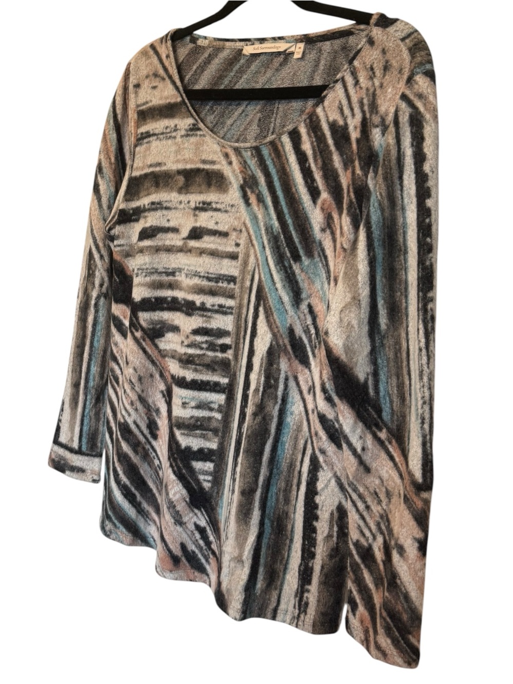 Soft Surroundings Beige Multi Abstract Stripe Long Sleeve Top - Picture 4 of 9